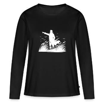 Garde-côtes au bord de la mer vue fixe sur l’horizon - T-shirt manches longues Premium bio Femme - noir - Devant - Julia (174cm)