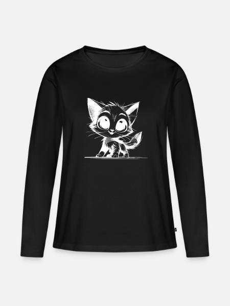 Niedliche Bleistift Zeichnung Katzen Baby Augen - Frauen Premium Bio Langarmshirt - Schwarz