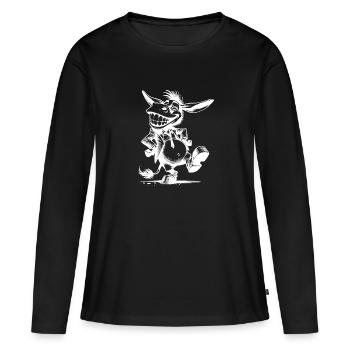Dessin de caricature de caricature d’âne souriant d’âne à longues oreilles - T-shirt manches longues Premium bio Femme - noir - Devant - Julia (174cm)