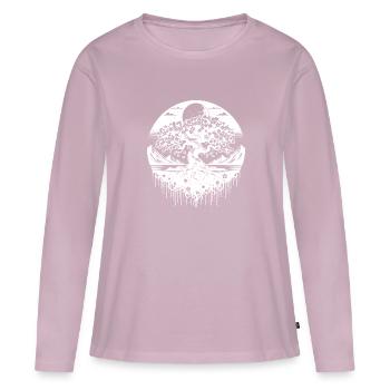 Kirschbaum in voller Blüte in Berglandschaft - Frauen Premium Bio Langarmshirt - Altrosa - Vorne - Julia (174cm)