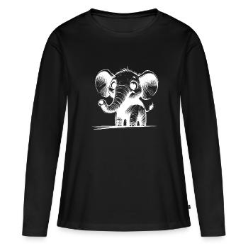 Éléphant d’enfant câlin avec d’énormes oreilles de trompe - T-shirt manches longues Premium bio Femme - noir - Devant - Julia (174cm)