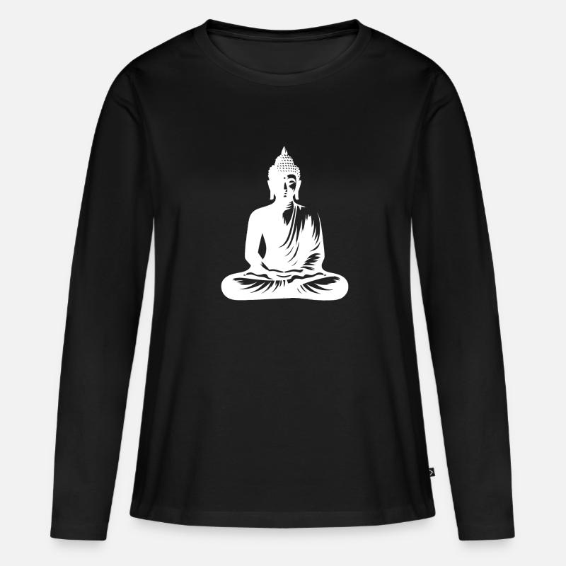 Buddha Körper Achtsamkeit Seelen Meditation - Frauen Premium Bio Langarmshirt - Schwarz