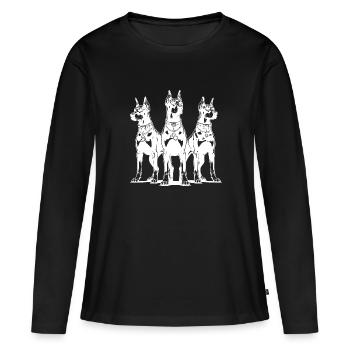 Trois chiens dobermans alertes et attentifs - T-shirt manches longues Premium bio Femme - noir - Devant - Julia (174cm)