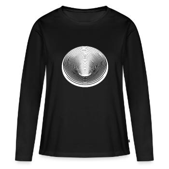 Des cercles géométriques qui s’effondrent - T-shirt manches longues Premium bio Femme - noir - Devant - Julia (174cm)