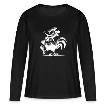 Drôle de volaille dessin coq souriant - T-shirt manches longues Premium bio Femme - noir - Devant - Julia (174cm)