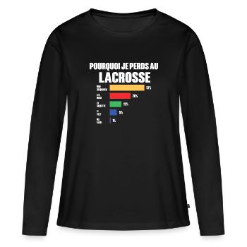 Lacrosse Trikot Ich kann nicht Ich habe Lacrosse - Frauen Premium Bio Langarmshirt - Schwarz - Vorne - Julia (174cm)