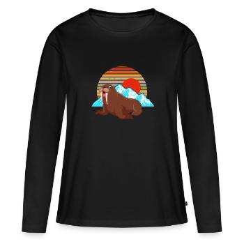 Walross - Frauen Premium Bio Langarmshirt - Schwarz - Vorne - Julia (174cm)