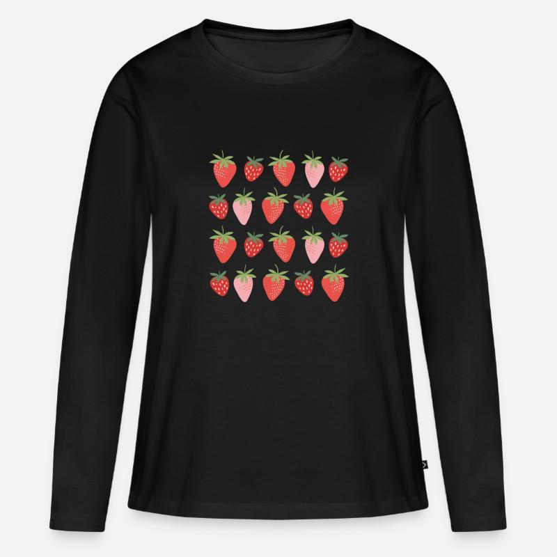 Erdbeeren - Frauen Premium Bio Langarmshirt - Schwarz