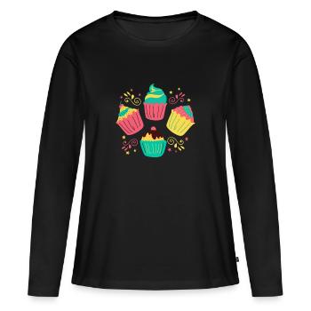 Cupcakes - Frauen Premium Bio Langarmshirt - Schwarz - Vorne - Julia (174cm)