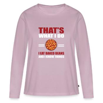 Idée cadeau de Baked Bean - T-shirt manches longues Premium bio Femme - rose poudré - Devant - Julia (174cm)
