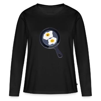 Œufs au plat - T-shirt manches longues Premium bio Femme - noir - Devant - Julia (174cm)