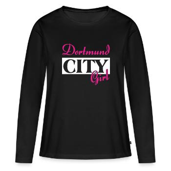 Dortmund City Girl Städtenamen Outfit - Frauen Premium Bio Langarmshirt - Schwarz - Vorne - Julia (174cm)