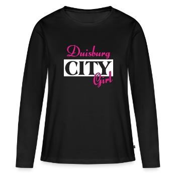 Duisburg City Girl Städtenamen Outfit - Frauen Premium Bio Langarmshirt - Schwarz - Vorne - Julia (174cm)
