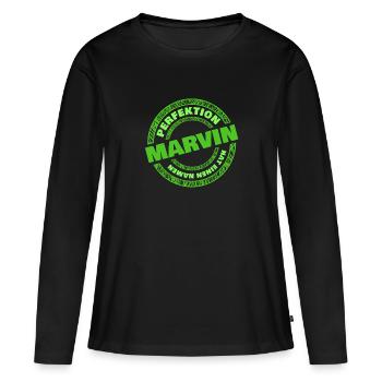 Perfektion Marvin - Frauen Premium Bio Langarmshirt - Schwarz - Vorne - Julia (174cm)