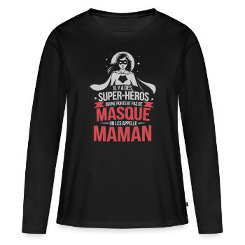 Maman Super-Héros sans Masque - T-shirt manches longues Premium bio Femme - noir - Devant - Julia (174cm)
