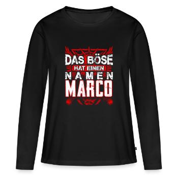 MARCO - Name - Frauen Premium Bio Langarmshirt - Schwarz - Vorne - Julia (174cm)