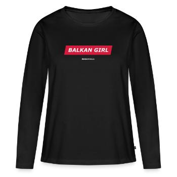 Balkan girl with logo schraeg - Women's Premium Organic Long Sleeve Shirt - black - Front - Julia (174cm)