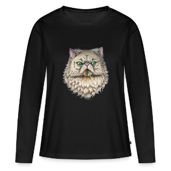 Button the rainbow cat - Women's Premium Organic Long Sleeve Shirt - black - Front - Julia (174cm)
