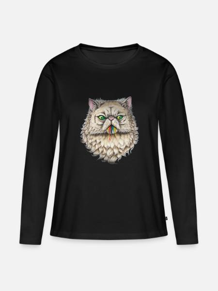 Taste the Rainbow cat - Frauen Premium Bio Langarmshirt - Schwarz