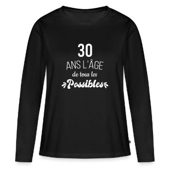 30 ans âge Cadeau anniversaire 30 ans - T-shirt manches longues Premium bio Femme - noir - Devant - Julia (174cm)