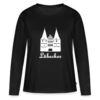 Imprint Lübecker with the Holstentor Lübeck - Women's Premium Organic Long Sleeve Shirt - black - Front - Julia (174cm)