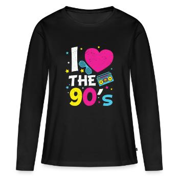 90er Jahre Neunziger Mottoparty Retro - Frauen Premium Bio Langarmshirt - Schwarz - Vorne - Julia (174cm)
