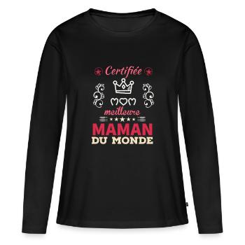 Certifiée meilleure maman du monde - T-shirt manches longues Premium bio Femme - noir - Devant - Julia (174cm)