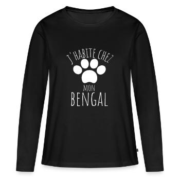 j'habite chez mon bengal 1 - T-shirt manches longues Premium bio Femme - noir - Devant - Julia (174cm)