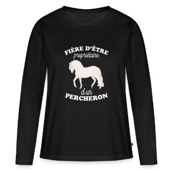 Fière d être pripriétaire d un cheval percheron - T-shirt manches longues Premium bio Femme - noir - Devant - Julia (174cm)