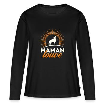 Maman Louve - T-shirt manches longues Premium bio Femme - noir - Devant - Julia (174cm)