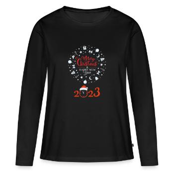 Merry Christmas and happy New Year 2023 - T-shirt manches longues Premium bio Femme - noir - Devant - Julia (174cm)