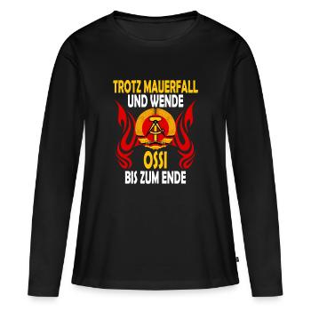 Trotz Mauerfall und Wende Ossi bis zum Ende - Frauen Premium Bio Langarmshirt - Schwarz - Vorne - Julia (174cm)