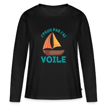 Bateau à voile 1 - T-shirt manches longues Premium bio Femme - noir - Devant - Julia (174cm)