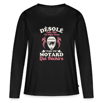 Amoureuse d un motard qui déchire 3 - T-shirt manches longues Premium bio Femme - noir - Devant - Julia (174cm)