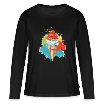 Glace Italienne Vanille Fraise - T-shirt manches longues Premium bio Femme - noir - Devant - Julia (174cm)