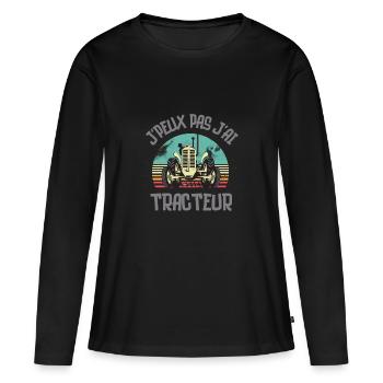 Fermier fermière tracteur - T-shirt manches longues Premium bio Femme - noir - Devant - Julia (174cm)