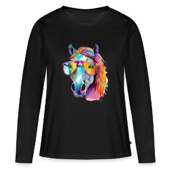 Mana la jument à lunettes - T-shirt manches longues Premium bio Femme - noir - Devant - Julia (174cm)