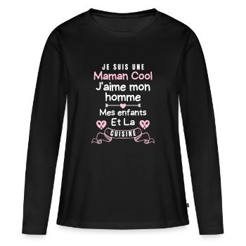 Maman Cool j aime mon homme et mes enfants 1 - T-shirt manches longues Premium bio Femme - noir - Devant - Julia (174cm)
