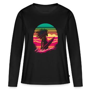 Synthwave Rasta Man surfer - T-shirt manches longues Premium bio Femme - noir - Devant - Julia (174cm)