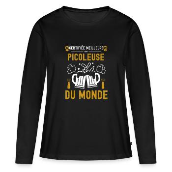 Certifiée meilleure picoleuse du monde 1 - T-shirt manches longues Premium bio Femme - noir - Devant - Julia (174cm)