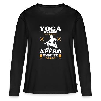 Yoga apéritif - T-shirt manches longues Premium bio Femme - noir - Devant - Julia (174cm)