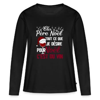 Cher père Noël je désire du vin rouge - T-shirt manches longues Premium bio Femme - noir - Devant - Julia (174cm)