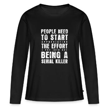 TUEUR EN SÉRIE - T-shirt manches longues Premium bio Femme - noir - Devant - Julia (174cm)