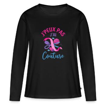 Couture coudre - T-shirt manches longues Premium bio Femme - noir - Devant - Julia (174cm)