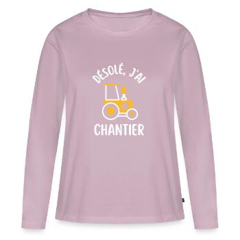 Chantier pelleteuse - T-shirt manches longues Premium bio Femme - rose poudré - Devant - Julia (174cm)