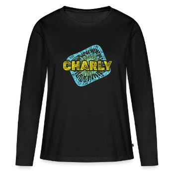 Freizeit Charly - Frauen Premium Bio Langarmshirt - Schwarz - Vorne - Julia (174cm)