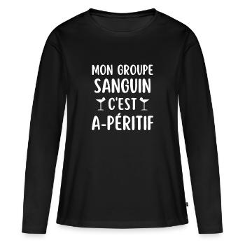 Mon groupe sanguin c est apéritif apéro - T-shirt manches longues Premium bio Femme - noir - Devant - Julia (174cm)