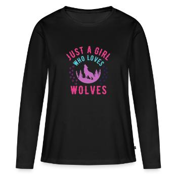 Just a girl who loves wolves - Women's Premium Organic Long Sleeve Shirt - black - Front - Julia (174cm)