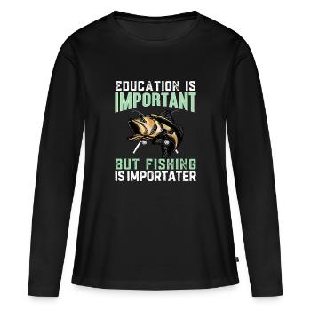L’éducation est importante, mais la pêche est plus importante - T-shirt manches longues Premium bio Femme - noir - Devant - Julia (174cm)