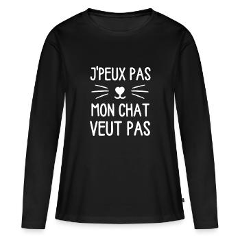 Humour chat chaton doux - T-shirt manches longues Premium bio Femme - noir - Devant - Julia (174cm)